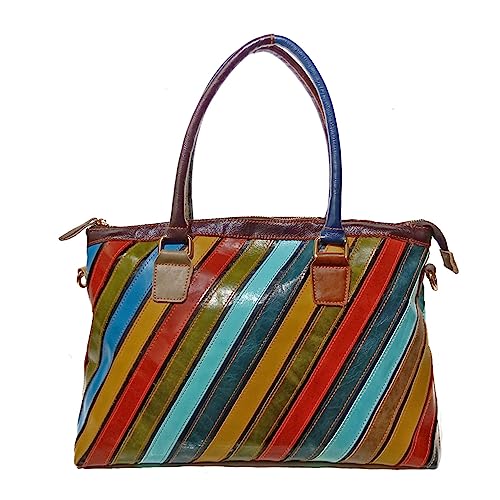 Segater Echtes Leder Tote Handtasche für Damen Mehrfarbige Patchwork Umhängetasche Reise Schulranzen Frauen Bunte Crossbody Tasche Hobo Geldbörsen von Segater