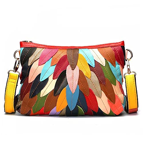 Segater Frauen Bunte 3D-Blätter Splicing Handtasche Lackleder Multicolor Umhängetasche Schlangenmuster Handtasche Patchwork Schultertasche Arbeit Schulranzen von Segater