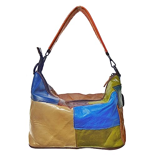 Segater Frauen Bunte Hobo Geldbörse Öl Wachs Echtes Leder Umhängetasche Mehrfarbige Patchwork Block Handtasche Shopper Umhängetasche von Segater