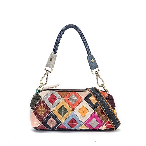 Segater Frauen Buntes Patchwork Umhängetasche Echtes Leder Geldbörsen Zufällige Multicolour Handtasche Shopper Umhängetasche Work Top-Handle Tasche von Segater