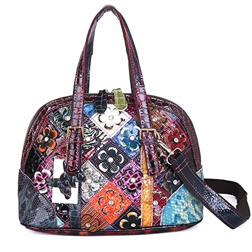 Segater Frauen Mehrfarbige Blumen Tote Tasche Echtes Leder Shell Geldbörse Bunte Flora Umhängetasche Damen Handtasche Bohème-Stil Schultertasche von Segater