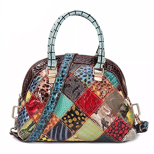 Segater Frauen Mehrfarbige Blumen Tote Tasche Echtes Leder Shell Geldbörse Bunte Flora Umhängetasche Damen Handtasche Bohème-Stil Schultertasche von Segater