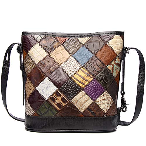 Segater Frauen Multicolor Umhängetasche Echtes Leder Handtasche Zufällige Bunte Spleißen Crossbody Tasche Drucken Schultertaschen Geldbörsen von Segater