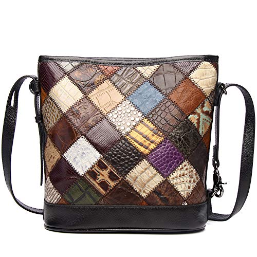 Segater Frauen Multicolor Umhängetasche Echtes Leder Handtasche Zufällige bunte Spleißen Crossbody Tasche Drucken Schultertaschen Geldbörsen von Segater