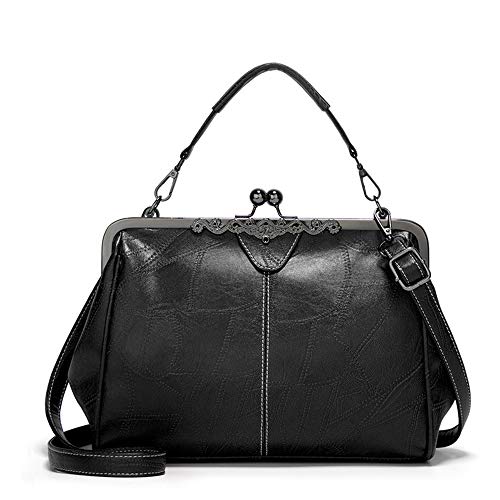 Segater Frauen Retro Öl Wachs PU Leder Handtasche Kiss Lock Umhängetaschen Arbeit Shopper Geldbörse Vintage Messenger Tasche Tote Schultertaschen von Segater