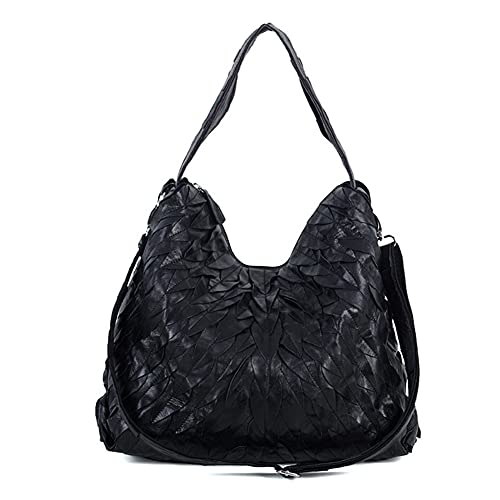 Segater Hobo-Tasche aus Schaffell Shopper Tote für Damen Mehrfarbige Umhängetasche Zufällige Patchwork-Handtasche Geldbeutel Blatt Schulranzen von Segater