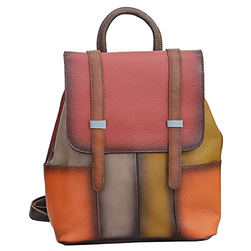 Segater Zufälliger bunter Rucksack für Damen Rucksackhandtaschen Schultertasche aus echtem Leder Bunte Patchwork-Geldbörsen Campusreise-Rucksack von Segater