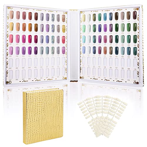 Segbeauty Nagel Spitzen Display Buch, 120 Nagel Gel Card Farben, Nailart Aufsteller Farbkarte mit 120 Falschen Nagelspitzen, Präsentation zum Vorstellen für Nagellack UV-Gel, Goldene von Segbeauty