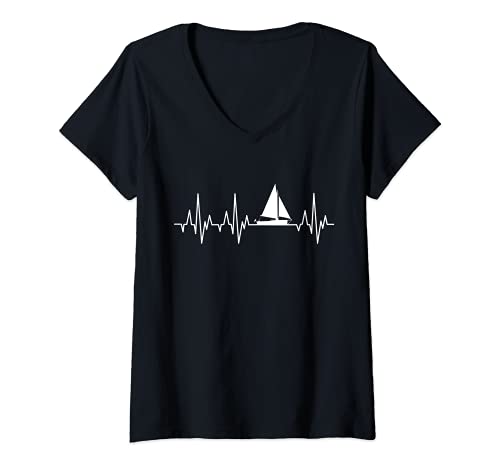 Damen Segelboot Herzschlag Segeln EKG Boot Segler T-Shirt mit V-Ausschnitt Damen Segelboot Herzschlag Segeln EKG Boot Segler T-Shirt mit V-Ausschnitt von Segel & Segelboot Herzschlag Segler Designs