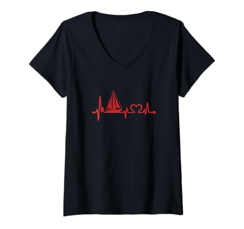 Damen Segelboot Herzschlag Ekg Segeln T-Shirt mit V-Ausschnitt Damen Segelboot Herzschlag Ekg Segeln T-Shirt mit V-Ausschnitt von Segelboot Herzschlag Ekg Segeln Segler Boot