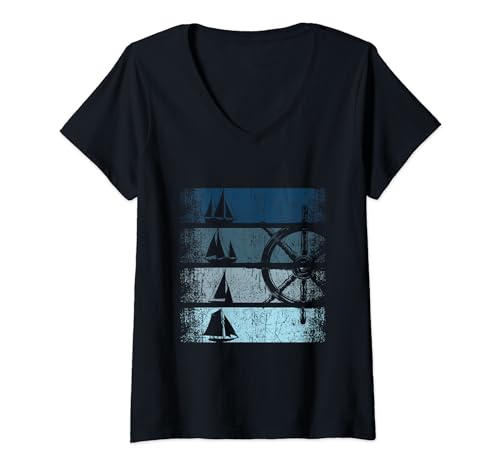 Damen Retro Vintage Segel Segelboot Segelschiff Segler Geschenke T-Shirt mit V-Ausschnitt Damen Retro Vintage Segel Segelboot Segelschiff Segler Geschenke T-Shirt mit V-Ausschnitt von Segelboote Segeln Segler Hobby Kleidung