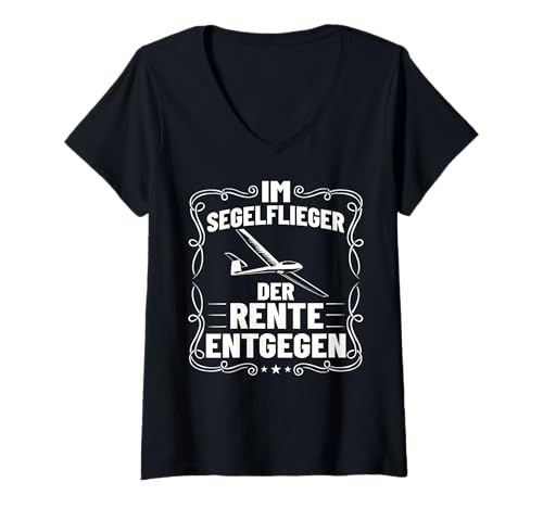 Damen Segelflugzeug Deko Gleitflieger Gleitflugzeug Segelflug T-Shirt mit V-Ausschnitt Damen Segelflugzeug Deko Gleitflieger Gleitflugzeug Segelflug T-Shirt mit V-Ausschnitt von Segelflieger Rente Segelfliegen Segelflug Kleidung