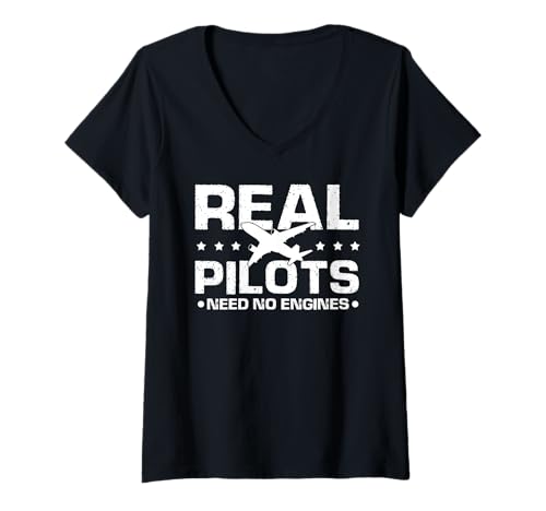 Damen Echte Piloten Brauchen Keine Motoren Humor T-Shirt mit V-Ausschnitt Damen Echte Piloten Brauchen Keine Motoren Humor T-Shirt mit V-Ausschnitt von Segelflugzeug Ohne Antrieb Stolz Spruch