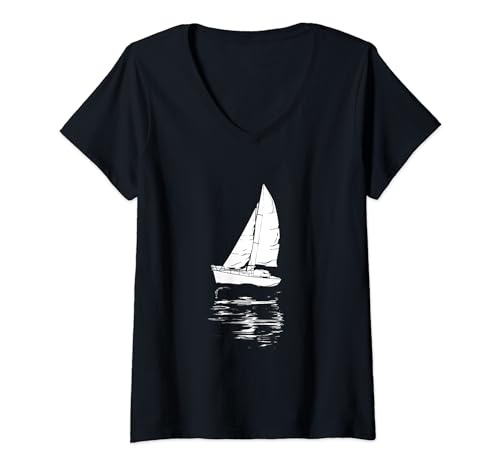 Damen Segeln Zeichnung Segelteam Wassersport T-Shirt mit V-Ausschnitt von Segellehrer T-Shirts und Geschenke