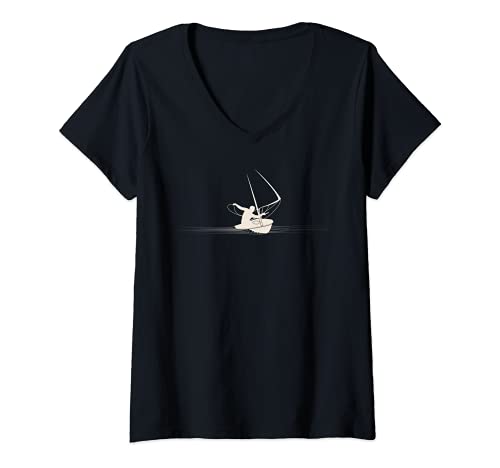 Damen Opti Segel Segelboot Alleine Segeln Segler Grafik T-Shirt mit V-Ausschnitt Damen Opti Segel Segelboot Alleine Segeln Segler Grafik T-Shirt mit V-Ausschnitt von Segeln Optimist Dinghy Boot Segel Bootfahren