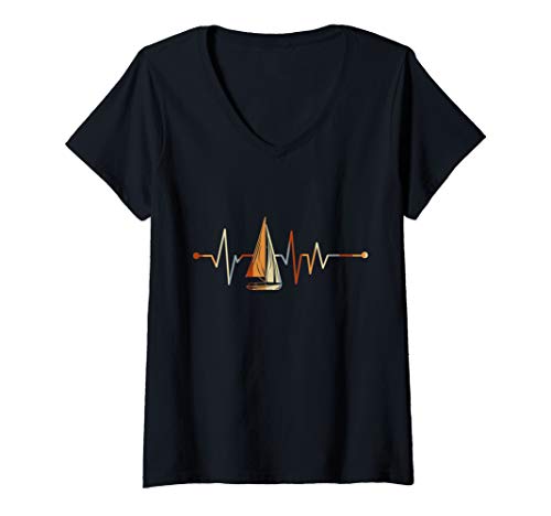 Damen Segler Geschenk Segelboot Meer Herzschlag Segeln T-Shirt mit V-Ausschnitt Damen Segler Geschenk Segelboot Meer Herzschlag Segeln T-Shirt mit V-Ausschnitt von Segeln T-Shirts & Wassersport