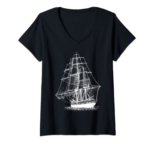 Damen Segelschiff T-Shirt mit V-Ausschnitt Damen Segelschiff T-Shirt mit V-Ausschnitt von Segelschiff für jeden der die See liebt