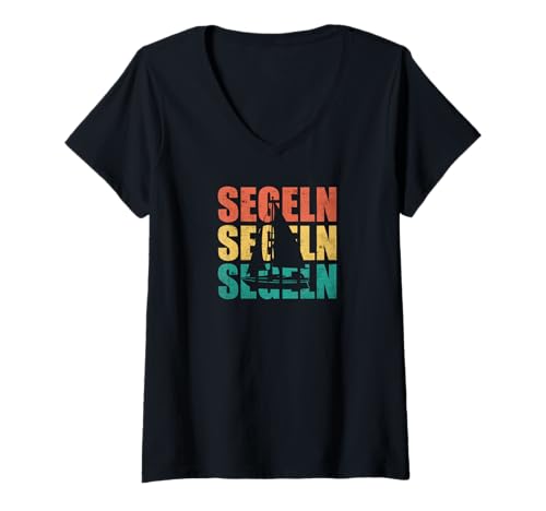 Damen Vintage Segeln Schiff Segler Retro Segelboot T-Shirt mit V-Ausschnitt Damen Vintage Segeln Schiff Segler Retro Segelboot T-Shirt mit V-Ausschnitt von Segelsport Kleidung für Segler
