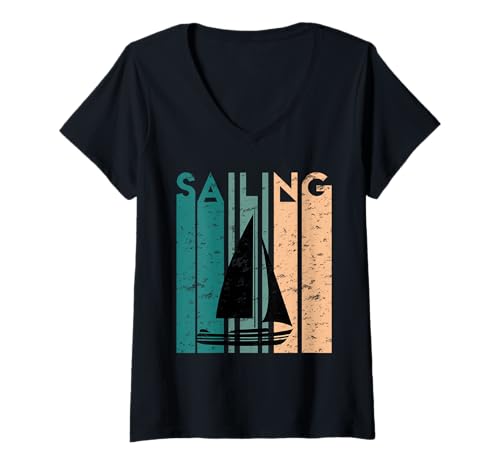Damen Retro Segler Segelsport Regatta Segelboot Boot T-Shirt mit V-Ausschnitt Damen Retro Segler Segelsport Regatta Segelboot Boot T-Shirt mit V-Ausschnitt von Segelsport Retro Boot Segler Geburtstagsgeschenke