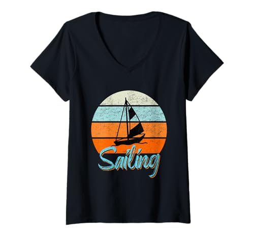 Damen Sailing Segler Segelsport Boot Seefahrer T-Shirt mit V-Ausschnitt Damen Sailing Segler Segelsport Boot Seefahrer T-Shirt mit V-Ausschnitt von Segelsport Retro Boot Segler Geburtstagsgeschenke