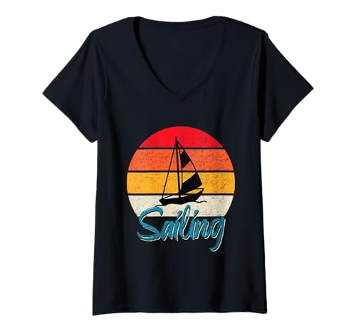 Damen Segler Segelboot Sailing Boot Bootsfahrer Segler T-Shirt mit V-Ausschnitt Damen Segler Segelboot Sailing Boot Bootsfahrer Segler T-Shirt mit V-Ausschnitt von Segelsport Retro Boot Segler Geburtstagsgeschenke