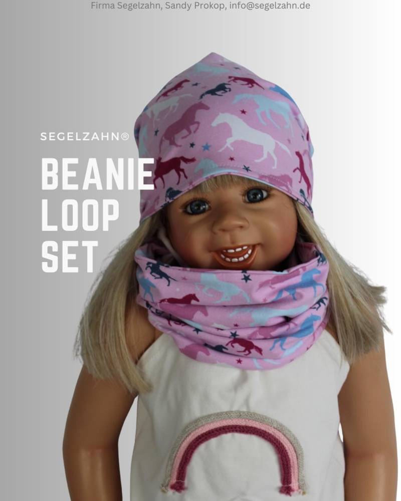 Beanie Loop Set Mädchen Pferde Rosa, Kindermütze Mit Schal Für Kind Und Baby, Mütze Herbst Winter Übergang Gefüttert Kleidung Segelzahn von Segelzahn
