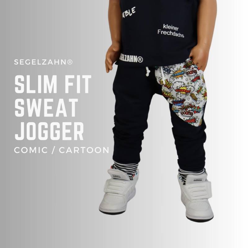 Coole Sweat Hose Kinder - Blau Slim Fit Jogger Kind Baby Sweathose Cartoon Jogginghose Blaue Hosen Segelzahn Kinderkleidung von Segelzahn