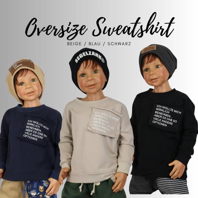 Freches Sweatshirt Für Kinder Oversize Pullover 3 Farben Segelzahn Kinderkleidung Mitwachsen Oberteil Sweat Shirt Junge Mädchen Langarmshirt von Segelzahn