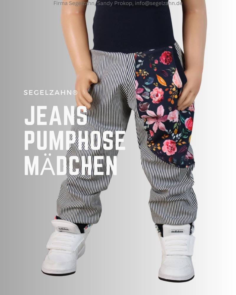 Jeans Hose Mädchen Pumphose Kinder Jeanshose Blau Floral Blumen Segelzahn Kinderkleidung Blaue Mädchenhose Gestreift Kinderhose Vintage von Segelzahn