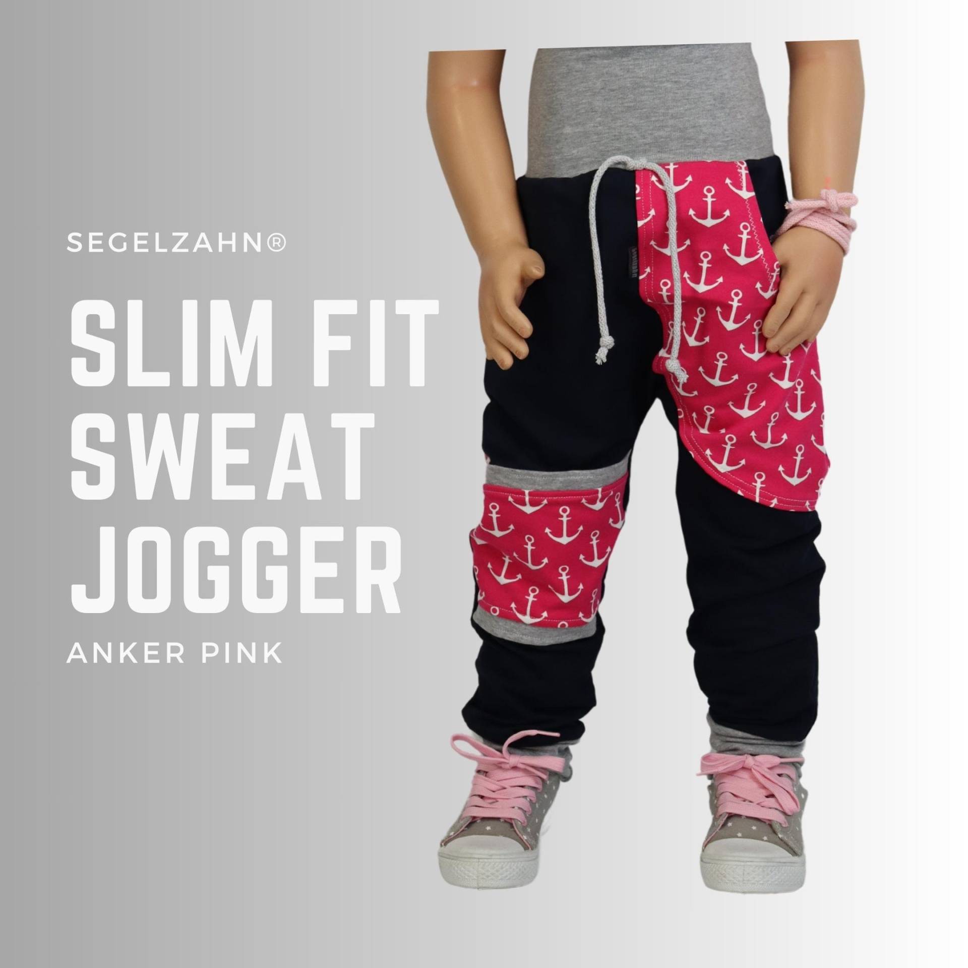 Mädchen Hose Sweat Anker Pink Slim Fit Jogger Mädchenhose Kinder Kleidung Segelzahn Hosen Schwarz Sweathose Kind Baby Jogginghose Maritim von Segelzahn