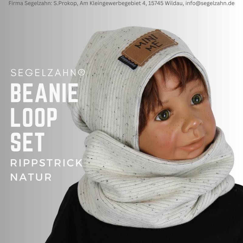 Rippstrick Set Kinder Beige Natur Beanie Loop Unisex Mini Me Mütze Schal Kind Baby Junge Mädchen Rip Sets Herbst Winter Mützen Segelzahn von Segelzahn