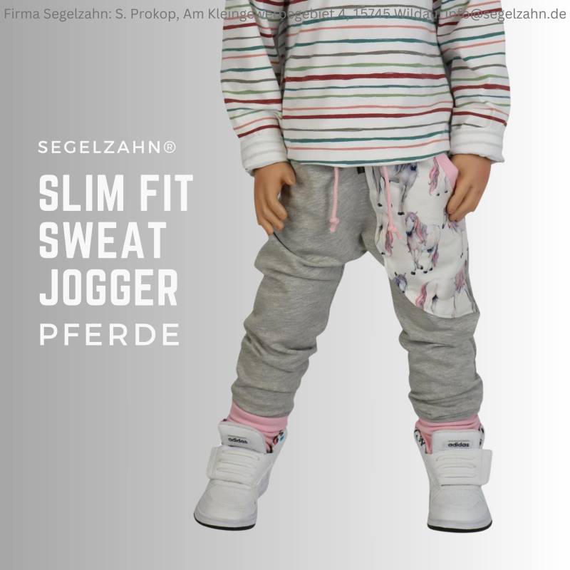 Slim Fit Hose Mädchen - Pferde Sweat Jogger Kind Baby Grau Jogginghose Segelzahn Mädchenhose Kinderkleidung Pferd von Segelzahn