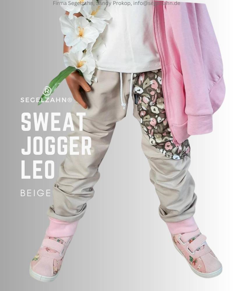 Slim Fit Jogger Mädchen Beige, Leo Hose Kind Baby Kinder Sweathose, Jogginghose, Segelzahn Mädchenkleidung Mädchenhose Leopardenmuster von Segelzahn