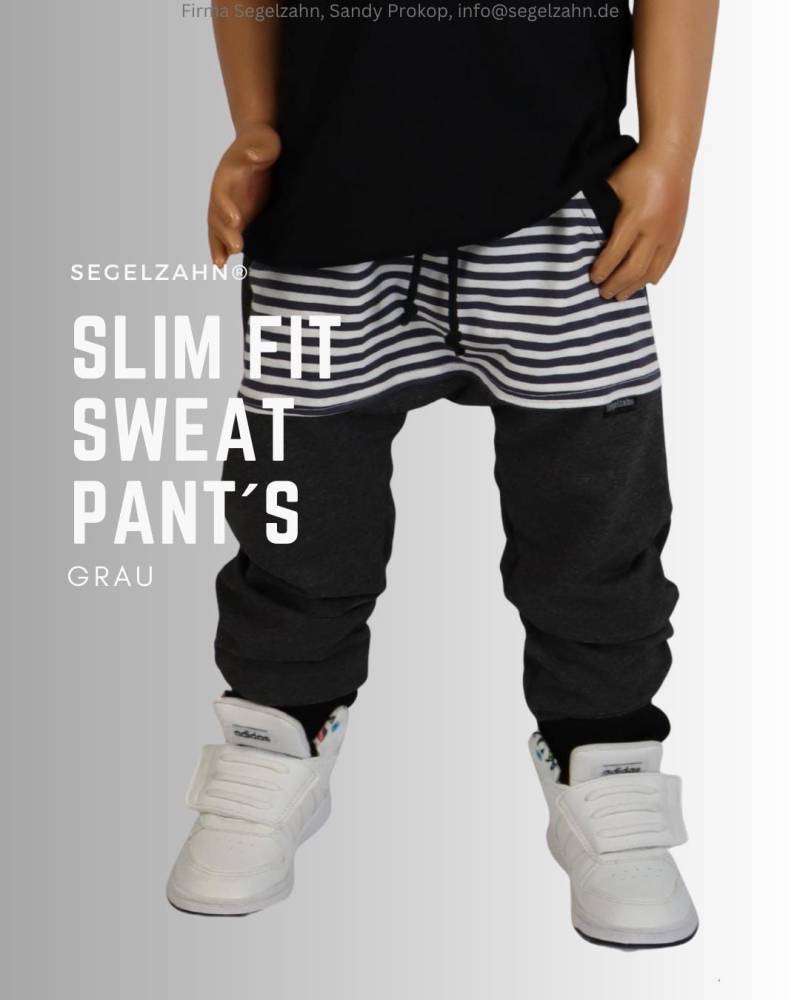 Slim Fit Sweat Hose Kinder, Grau, Jogginghose Unisex Junge Mädchen Kind Baby Sweathose, Kinderhose Segelzahn Hosen Jungen Gestreift Ringel von Segelzahn