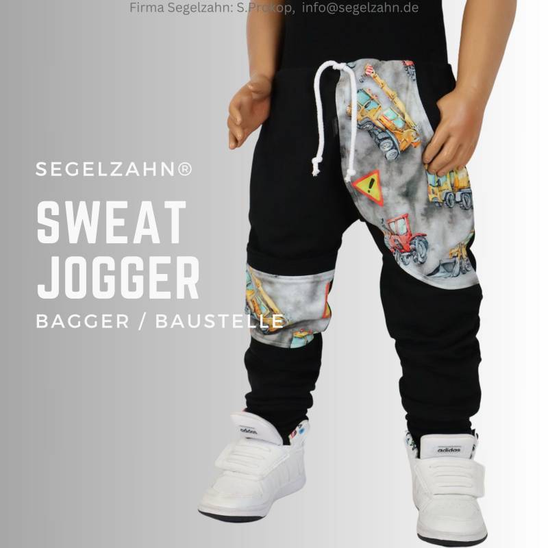 Sweat Hose Kinder, Slim Fit Jogger Schwarz Bagger Baustelle Kinderhose Jungen Kind Baby Jogginghose Segelzahn Kleidung Hosen Pumphose von Segelzahn