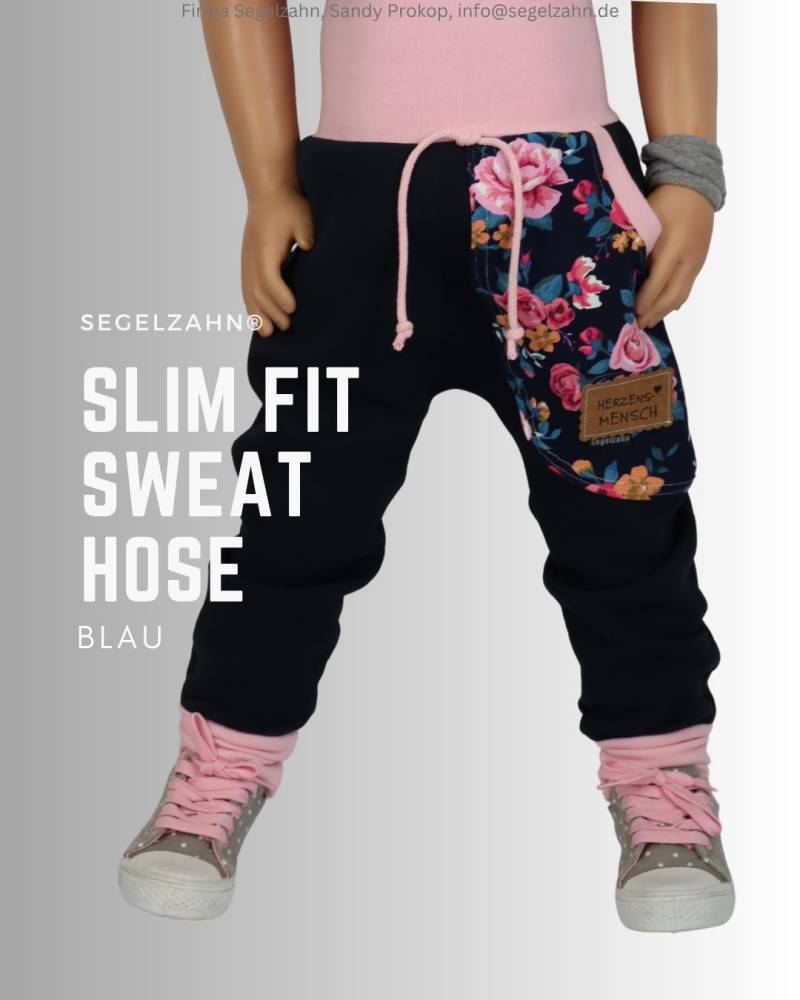 Slim Fit Sweat Jogger Mädchen Vintage Hose Kinder Blumen Floral Jogginghose Warm Baby Kind Pumphose Blau Segelzahn Kinderkleidung Hosen von Segelzahn