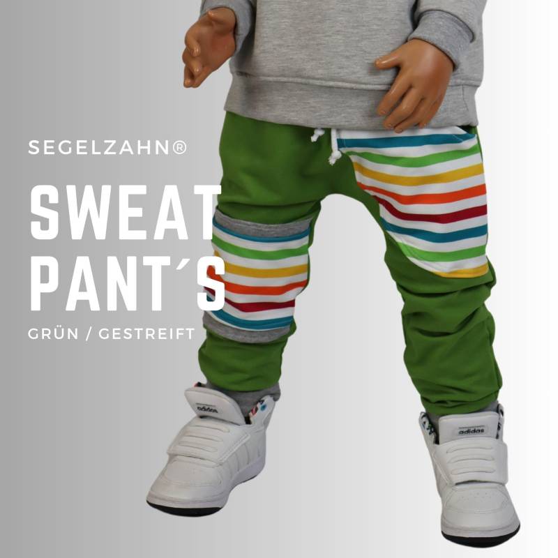 Sweat Hose Kinder, Grüne Slim Fit Jogger Unisex Hosen Kind Baby Kleidung Segelzahn Sweathose Grün Gestreift Mitwachshose Pumphose Slimfit von Segelzahn