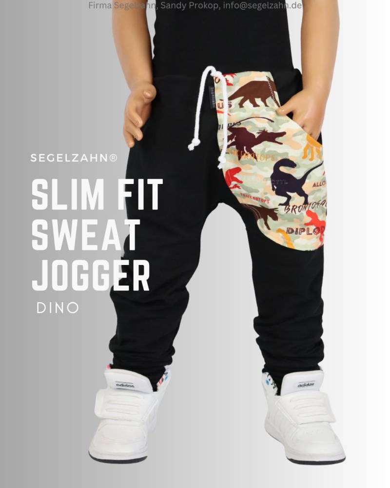 Sweat Hose Kinder Dinosaurier Slim Fit Jogger Schwarz Hosen Junge Kind Dino Sweathose Schwarze Jogginghose Segelzahn Kleidung Dinos von Segelzahn