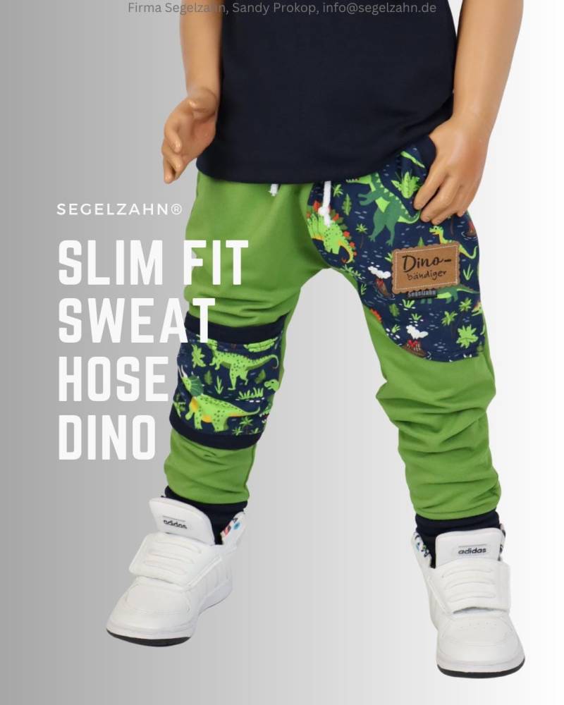 Sweat Hose Kinder Slim Fit Jogger Dino Grün Jungen Pumphose Baby Kind Jogginghose Segelzahn Kinderkleidung Dinosaurier Mitwachshose Jungs von Segelzahn