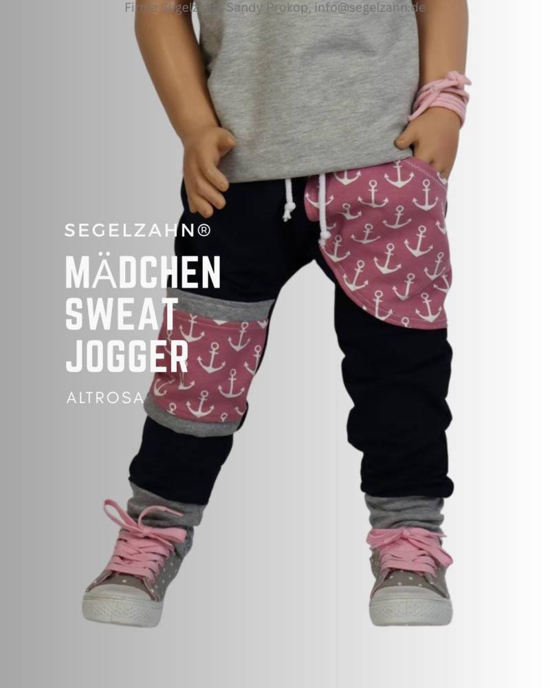 Sweat Hose Mädchen Anker Altrosa Schwarz, Slim Fit Jogger Kind Baby Kinder Jogginghose, Sweathose, Kinderhose, Mädchenhose, Segelzahn Hosen von Segelzahn