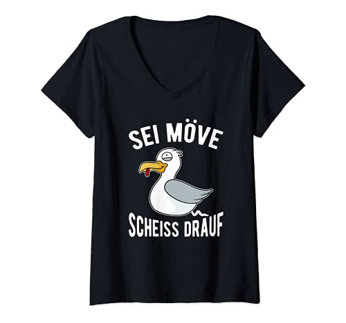 Damen Segeln Norddeutschland Spruch – Sei Möve - Möwe Hansestadt T-Shirt mit V-Ausschnitt Damen Segeln Norddeutschland Spruch – Sei Möve - Möwe Hansestadt T-Shirt mit V-Ausschnitt von Segler Bootsmann Kapitän Möve Segeln