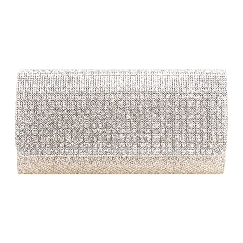 Segreto Damen Clutch Strass Unterarmtasche Elegant Abendtasche Umhängetasche Umschlag Crossbody und Abnehmbarer Kette von Segreto