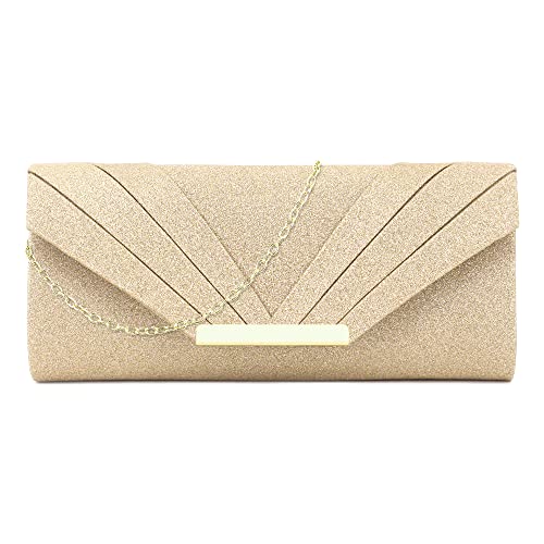 Segreto Damen Funkelnde Clutch Glitzer Abendtasche Abnehmbare Kettenabendtasche Umschlag Crossbody Unterarmtasche Klein Umhängetasche Gold von Segreto