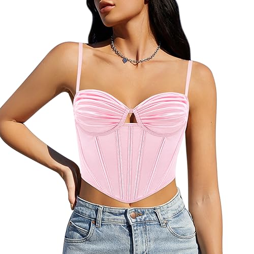 Segreto Damen Muscheln Satin Push Up Bustier Sexy Spaghettiträger Ärmellos Solide Crop Tank Top Trägertop Camisole Weste Leibchen von Segreto