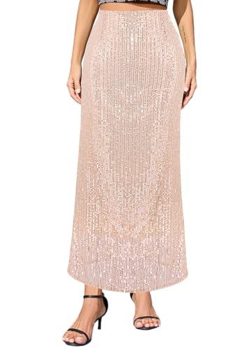 Segreto Damen Pailletten Rock Glitzer Meerjungfrau Hohe Taille A Linie Maxirock Retro Party Lange Röcke Gold von Segreto