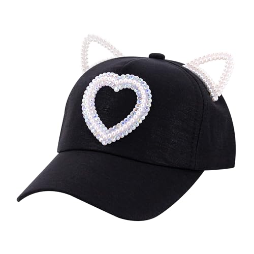 Segreto Damen Strass Baseball Cap Perlen Katzenohren Sonnenblenden Hut Verstellbar Sonnenhut Schwarz von Segreto