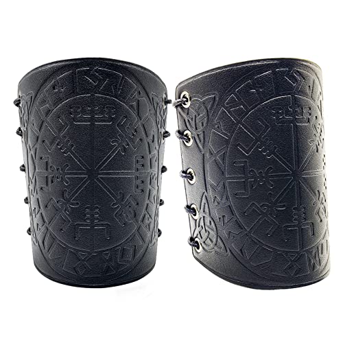 Sehaby Wikinger Geprägte Armschienen, Nordic Viking Vegvisir Men Leather Bracers Mittelalterliche Armschützer Breite Armmanschetten Armor Cosplay Zubehör Geschenk (Schwarz), 5*5*1 von Sehaby