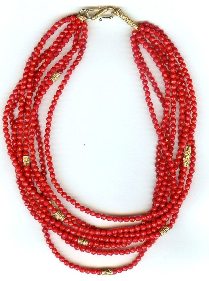 Koralle Statement Stück Kette Seltene Und Gold Schmuck Mehrsträngige 8 Stränge Aus Seltener Mit Gebürsteten Spacern Koralle Statement Stück Kette Seltene Und Gold Schmuck Mehrsträngige 8 Stränge Aus Seltener Mit Gebürsteten Spacern von SehamsJewelBox