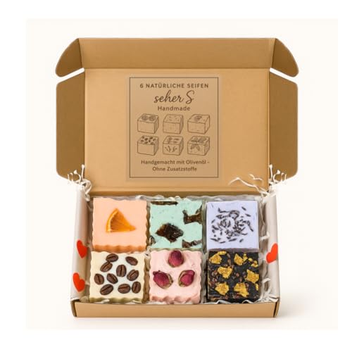 SeHER's Handmade Naturseifen Set – 6 Stück – Handgemacht mit Olivenöl – Vegane Seifen ohne Zusatzstoffe – Geschenkset für Damen & Herren – Gesicht & Körperpflege von Seher's Handmade