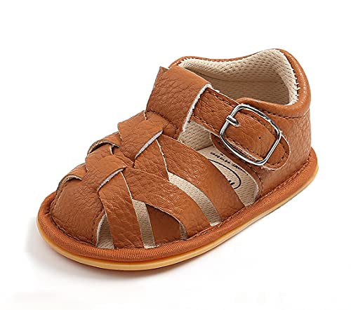 Sehfupoye Baby Jungen Mädchen Sommer Sandalen Anti-Rutsch Weiche Sohle Kleinkind First Walker Schuhe Neugeborenes PU Leder Casual Sandalen 6-12M von Sehfupoye